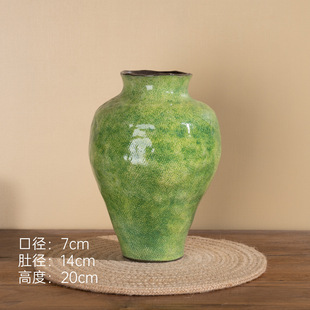 300法式简约陶瓷花瓶高级感创意绿色油画风客厅干花鲜花插花餐桌