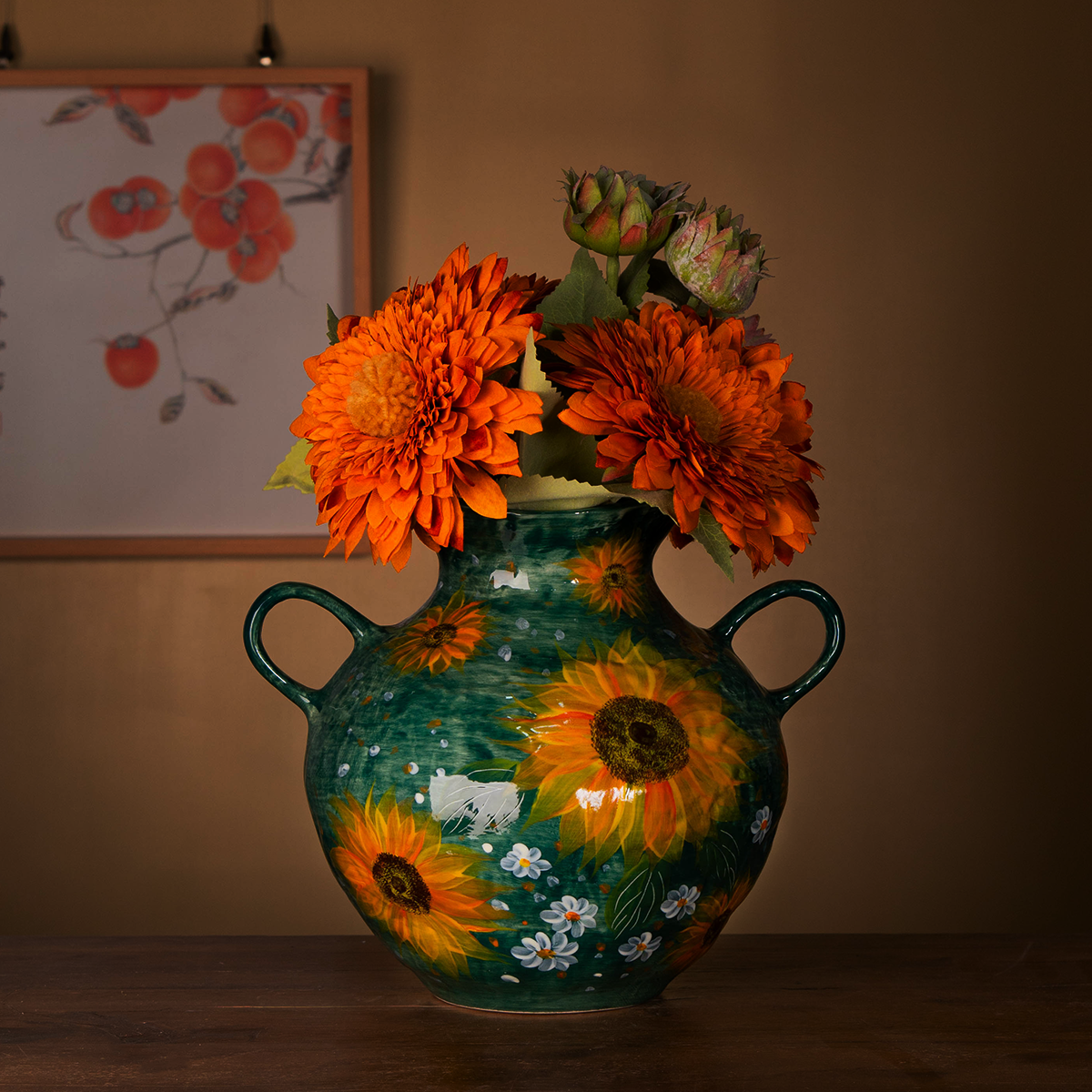 106景德镇陶瓷花瓶摆件客厅插花器复古双耳鲜花干花梵高向日葵,鲜花速递/花卉仿真/绿植园艺,花瓶,淘宝优惠券,粉丝福利购,淘宝优惠卷