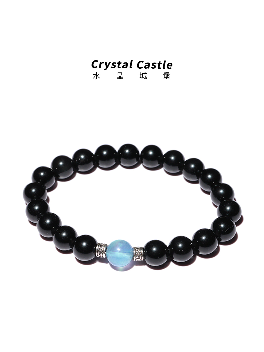 CrystalC黑曜石海蓝宝手链男女