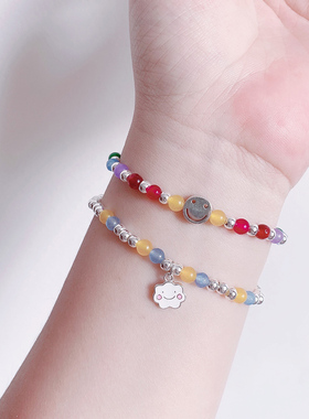 纯银彩虹串珠水晶儿童女生手链