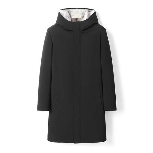 黑色加长款连帽派克服