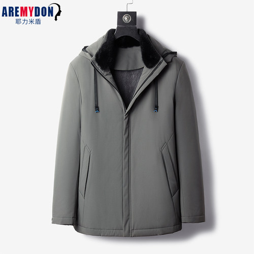 中长款连帽可拆卸貂皮大衣