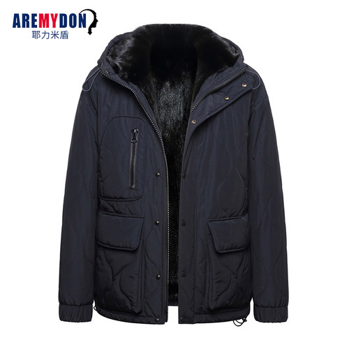 进口水貂男士貂皮大衣布面外套