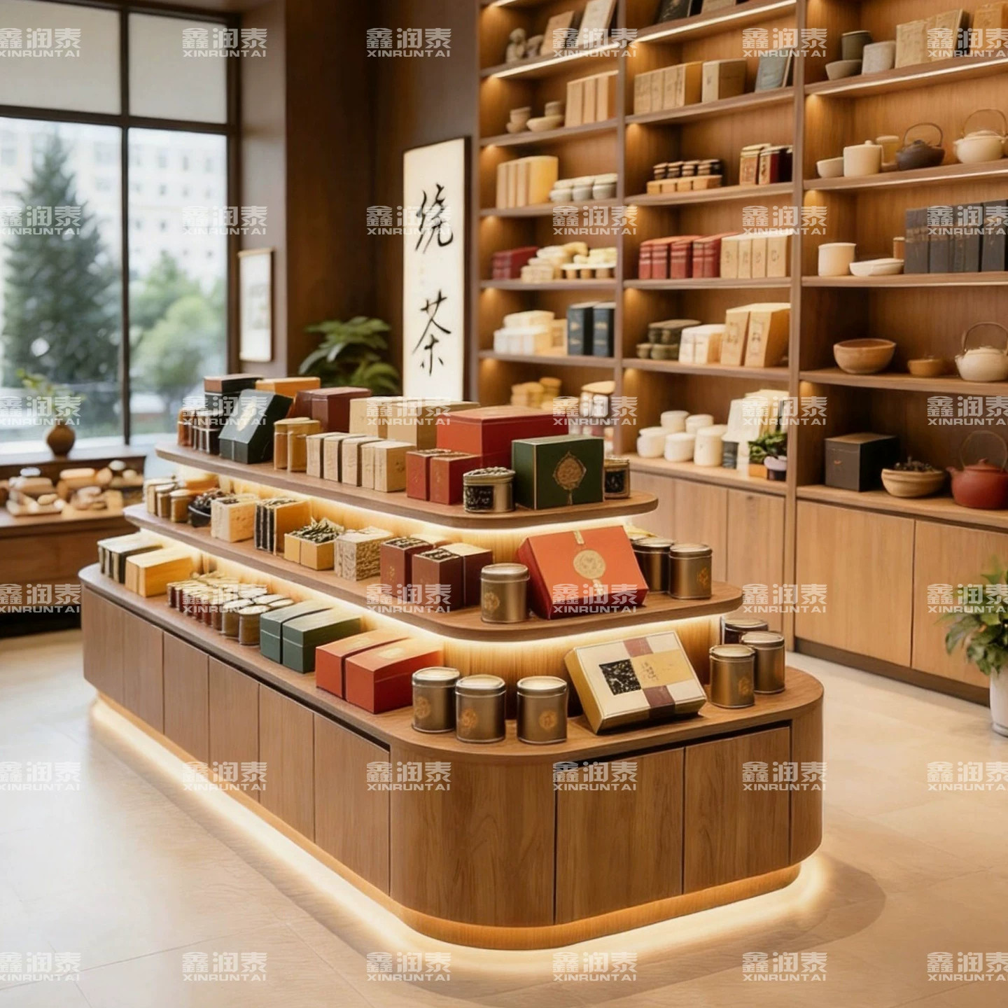 定制烤漆文创店中岛台茶叶店茶叶柜商场展台陈列柜滋补产品展示台