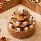 定制实木圆形中岛台展示台圆柱陈列柜饰品店商用产品展示柜中岛柜