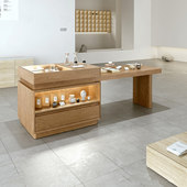 中岛台桌洽谈玻璃展示柜茶室文创陈列柜台礼品精品特产茶具流水桌