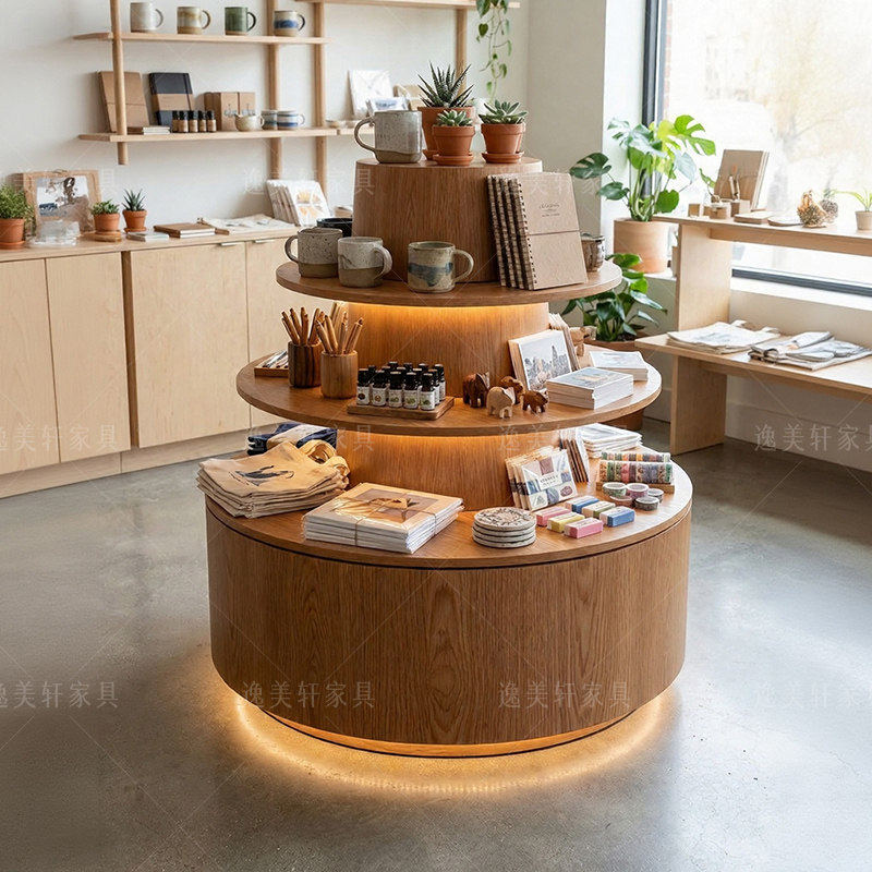 定制实木中岛柜文创店展示台茶具瓷器店展示柜饰品柜中岛台陈列柜