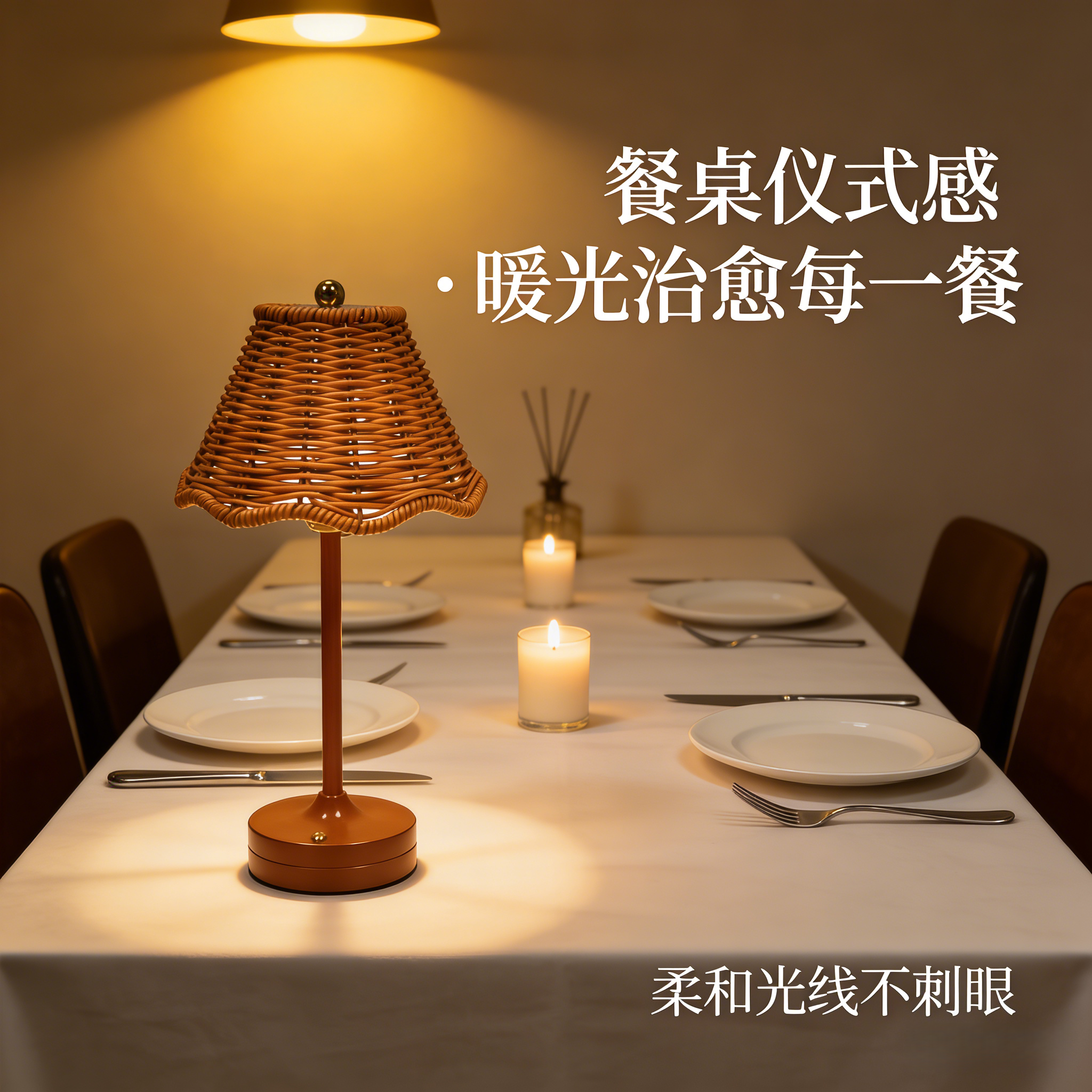 创意设计复古藤编可充电台灯餐厅客厅阳台装饰护眼餐桌仪式感桌灯,家装灯饰光源,装饰台灯,淘宝优惠券,粉丝福利购,淘宝优惠卷