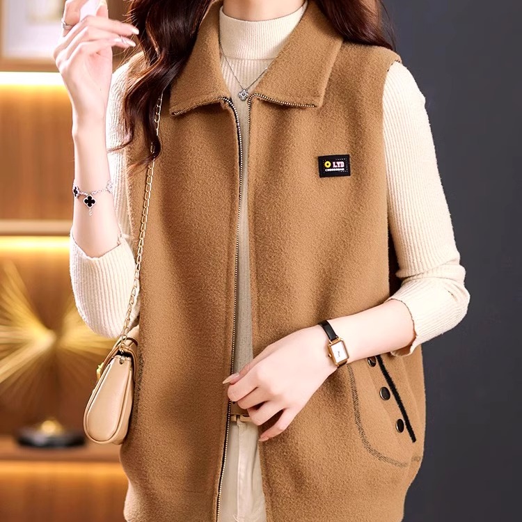 长袖羊毛马夹羊绒纯色翻领特价款