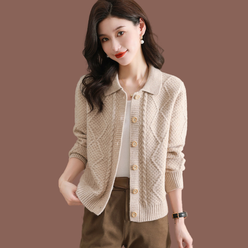 翻领毛衣开衫外套女装短款打底外搭2025新款针织衫小个子洋气线衣,女装/女士精品,毛针织衫,淘宝优惠券,粉丝福利购,淘宝优惠卷
