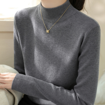 法式灰色半高领内搭针织衫