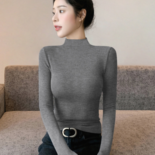 薄款 秋冬内搭加绒高级感修身 针织黑色上衣 女2025新款 半高领打底衫