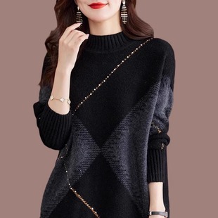 上衣线衣 秋冬加厚半高领毛衣高级感宽松针织衫 慵懒风女装 2025新款