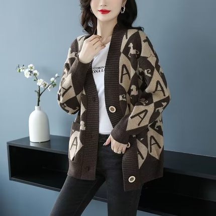 羊毛衫针织开衫女短款宽松慵懒风大码女装胖mm200斤羊绒毛衣外套