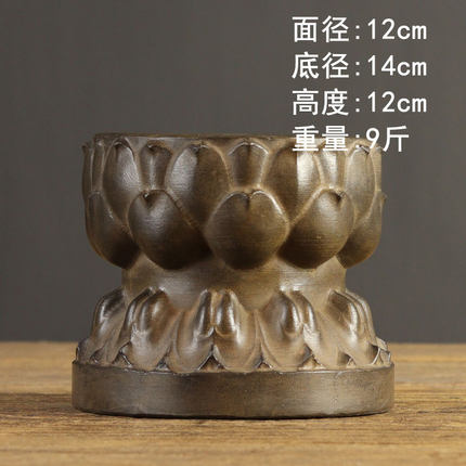 山西古建筑天然青石整料仿古雕刻莲花座石鼓立鼓摆件壶垫底座