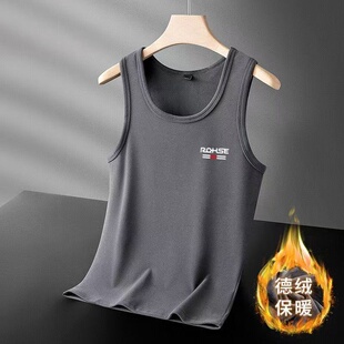 加绒保暖内搭背心加大加肥新款中老年老头衫双面德绒保暖背心大码