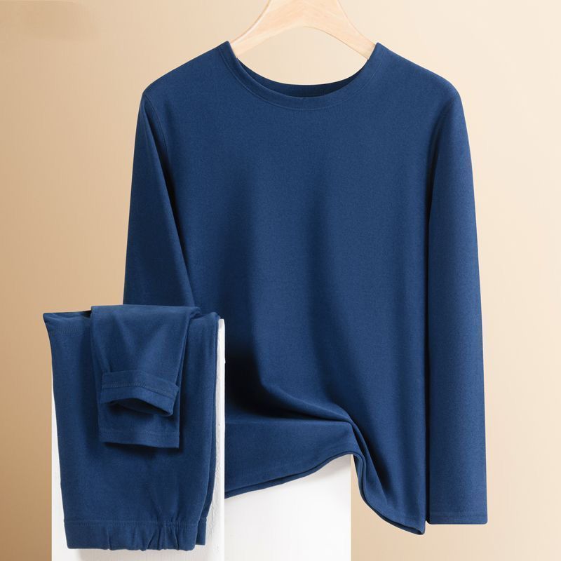 男士休闲百搭潮流内搭打底衫圆领套头双面德绒保暖套装宽松显瘦潮