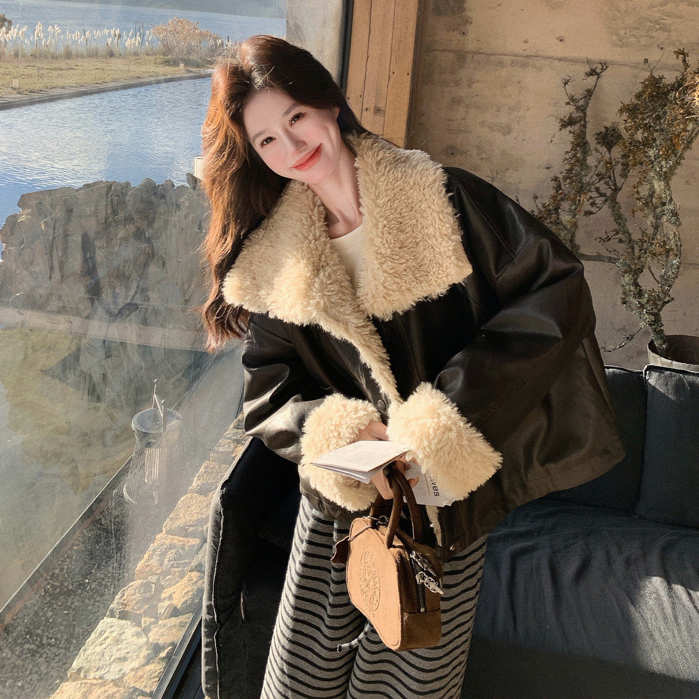 新品！大翻领毛毛内胆超软蛋白皮派克服139-25163-P235控348,女装派克服,浙宝139