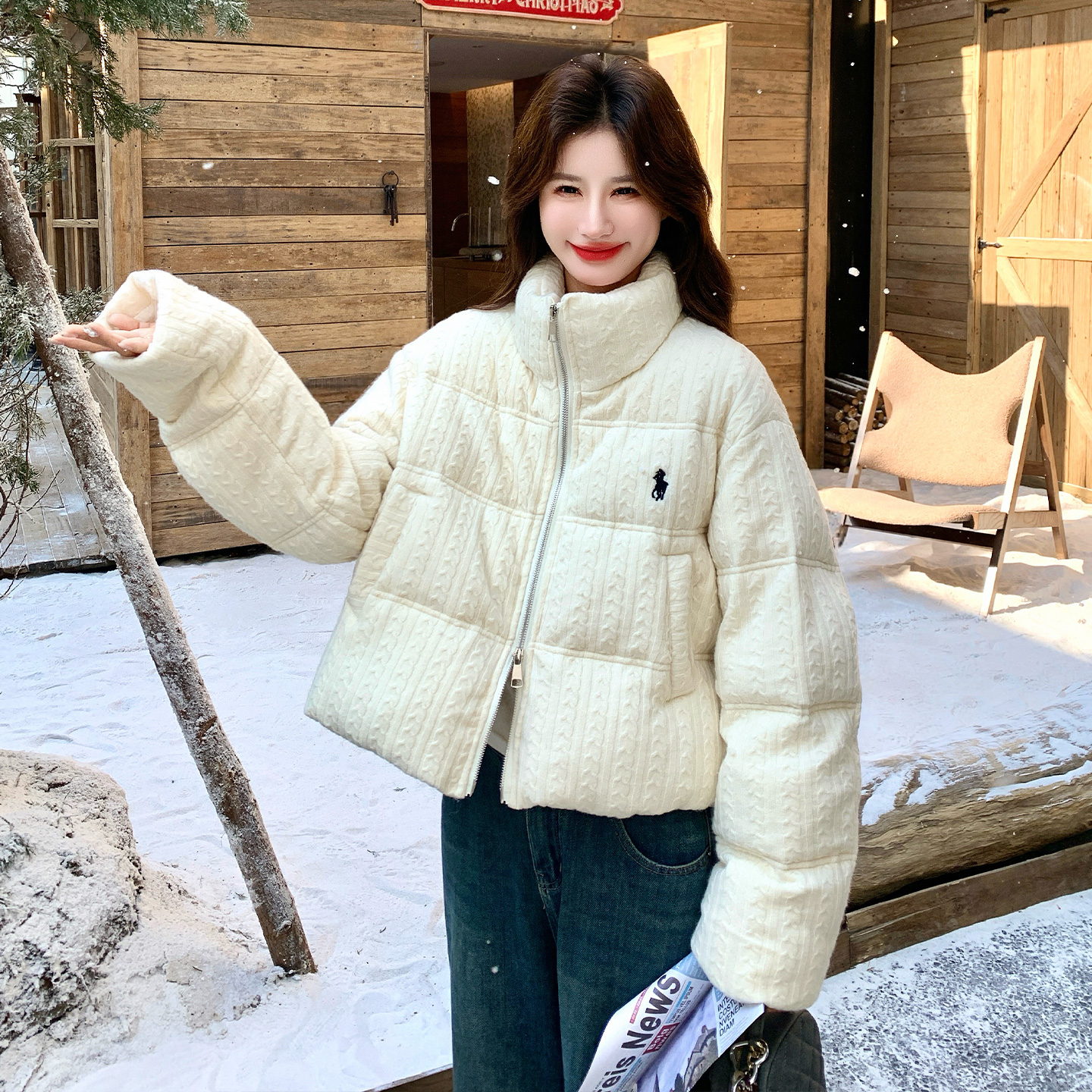 现货！新品麻花针织面料立领90绒羽绒服139-25172-P285控428，女装羽绒服，浙宝139