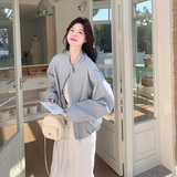 蓝色立领皮衣外套女2025春季新款韩系小个子休闲百搭短款PU皮夹克，女装皮衣，浙宝139