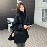 新品现货！真狐狸毛领内胆90绒皮质风衣式羽绒服25178-P305控458，女装羽绒服，浙宝139