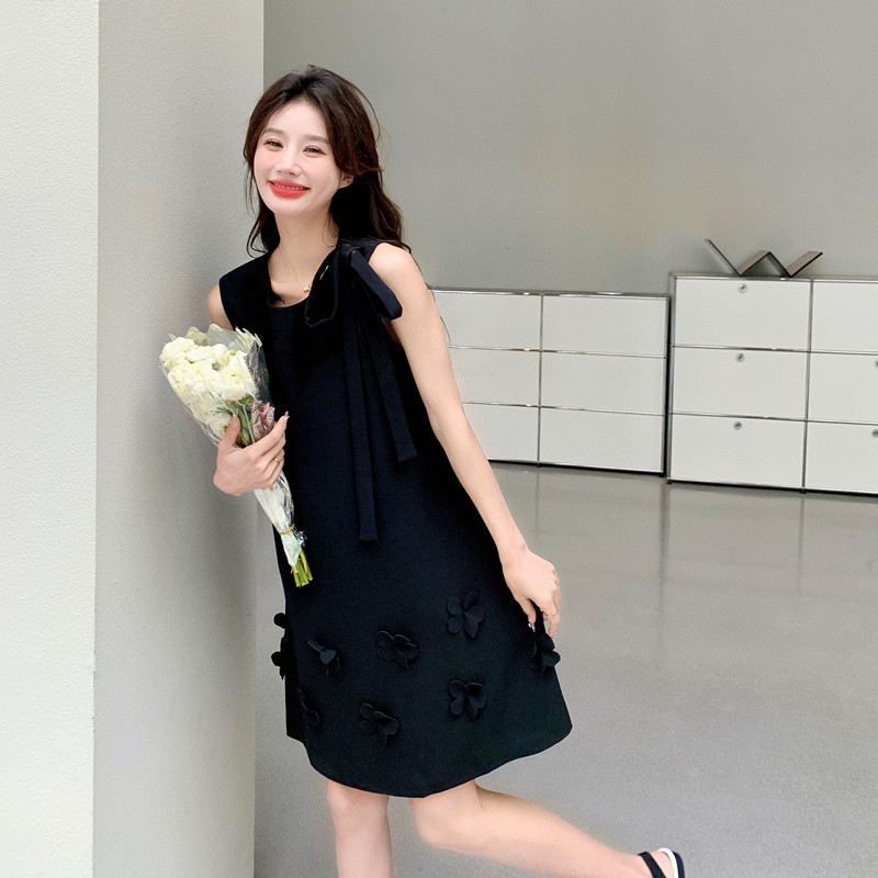 法式赫本风立体花朵连衣裙女2025夏季新款气质宽松显瘦无袖短裙子,女装连衣裙,浙宝139