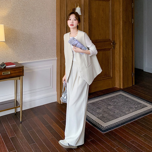 气质高级感西装马甲套装女2025春季新款韩系时尚休闲阔腿裤两件套图片