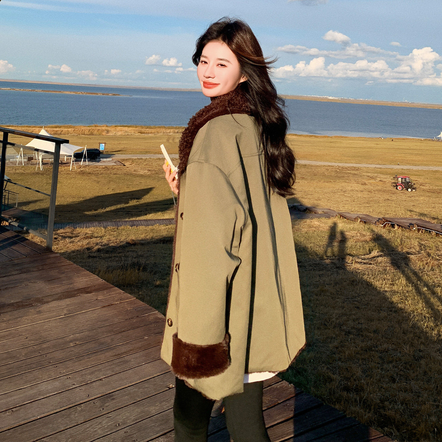 羊羔毛领军绿色工装派克服女冬季2025新款两面穿棉服爆款棉衣加绒,女装派克服,浙宝139