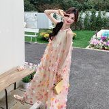 法式度假风立体花朵挂脖连衣裙女2025夏季新款超好看气质绝美长裙，女装连衣裙，浙宝139