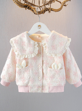 女童秋装外套加厚婴儿上衣秋冬天开衫周岁宝宝棉服公主加绒毛毛衣