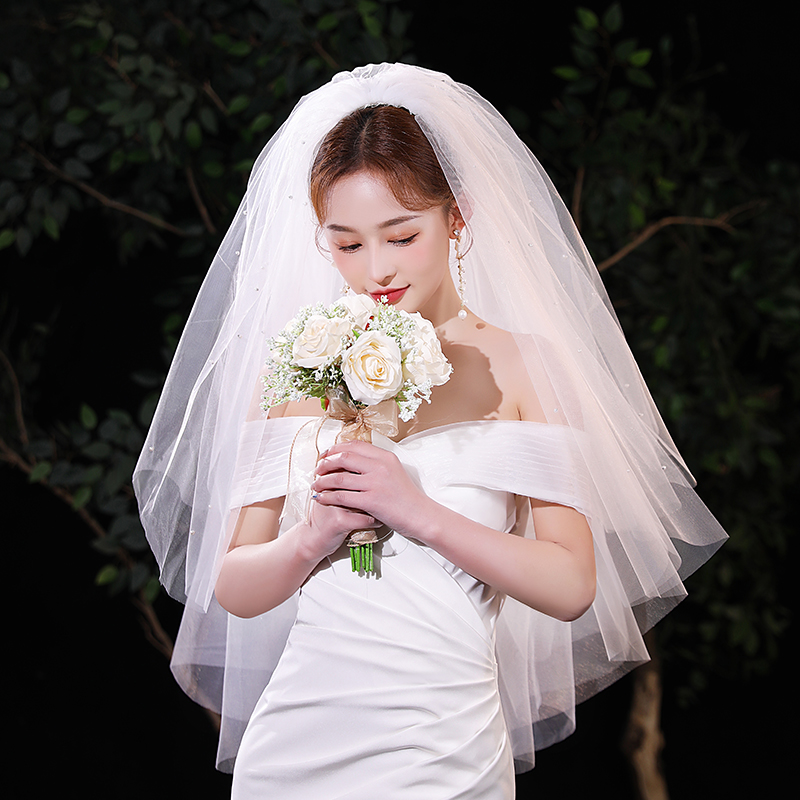 澜蒂纱珍珠主婚纱头纱
