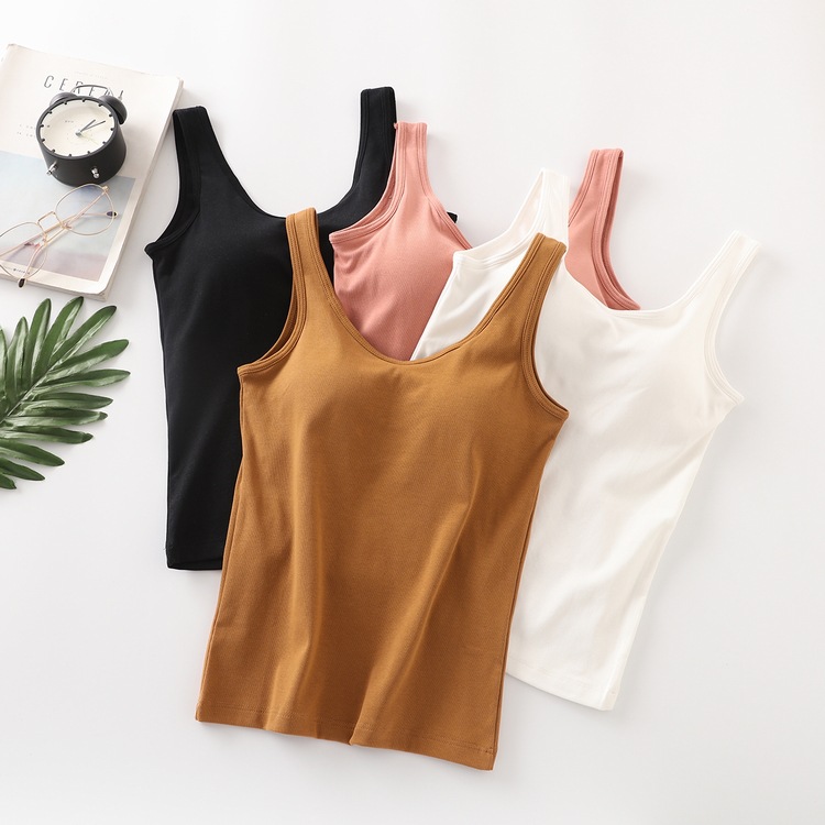 美背u型自带罩杯一体纯棉背心