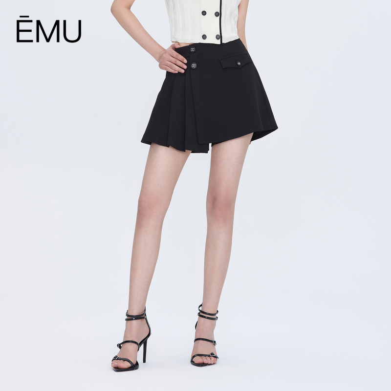 依妙EMU短裤女夏季薄款外穿高腰显瘦设计感不规则小众A字型裤裙