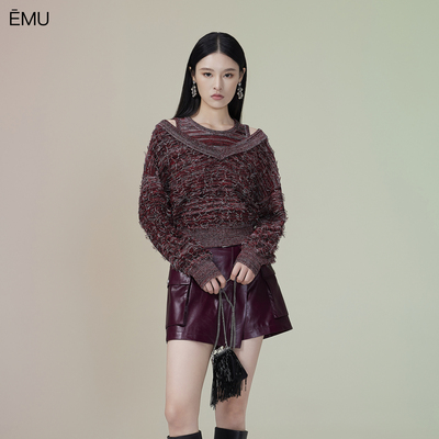 依妙EMU时尚背心毛织两件套长袖2025秋季套头针织衫上衣