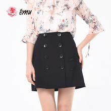 emu/依妙气质高腰绣花半身裙女2020年夏季新款黑色a字包臀短裙子