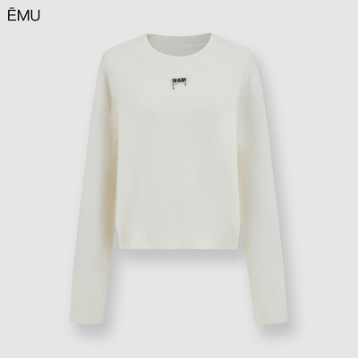 依妙EMU圆领长袖宽松毛织上衣冬季休闲通勤纯色毛衫