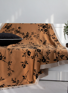 复古风花卉全棉毛毯 中古沙发搭毯空调毯薄款毯子 老钱新中式搭毯