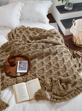 复古风粗线编织毛毯针织毯子沙发毯办公室午睡毯空调毯