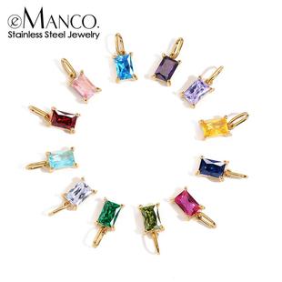 诞生石欧美跨境热销镶钻吊坠配件镀金几何方形锆石项链生辰石挂件