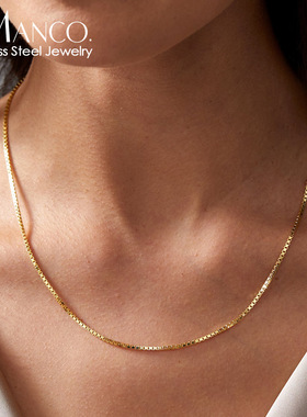 emanco 百搭素链盒子链简约百搭项链锁骨链新款ins风潮流可挂吊坠