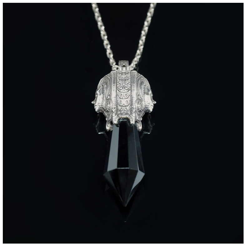 手工锻造 月亮女神 伊克斯切尔吊坠 镶嵌黑曜石 S925纯银吊坠