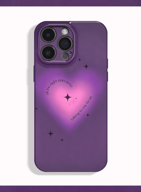 紫色渐变爱心星星适用苹果17 16 15 13 12 11手机壳华为mate80 70 60 50 40 30创意p80全包nova14荣耀500小众