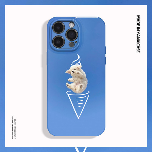 趣味手绘小狗甜筒适用苹果17 16 15 13 12 11手机壳华为mate80 70 60 50 40 30创意p80全包nova14荣耀500防摔