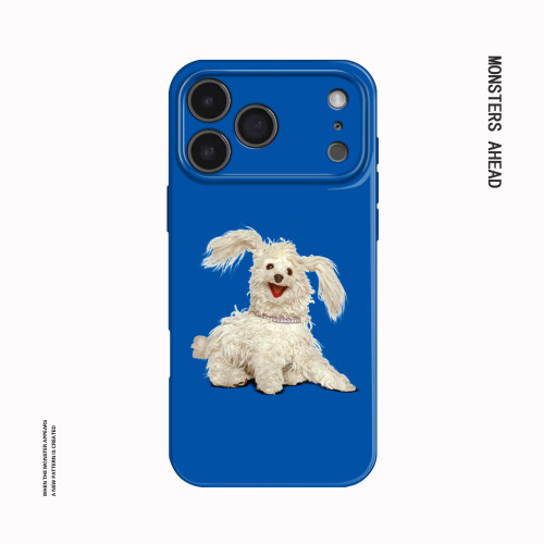 克莱因蓝卷毛小狗适用苹果18 17 16 13手机壳华为mate80 70 60 50创意Magic8nova15 14 K90 vivox300一加11软