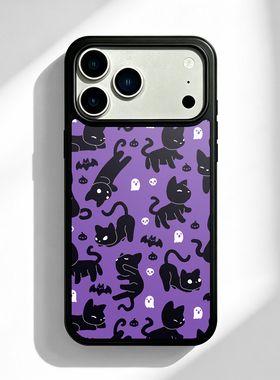 甜酷风紫色猫咪适用苹果17 16 13 12 11手机壳华为mate80 70 60 40 30创意p80全包nova14荣耀500一加15小众软