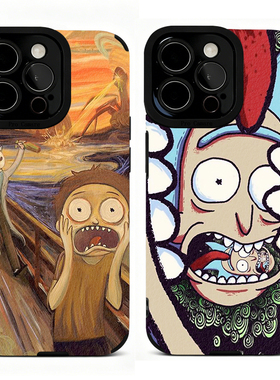适用华为mate70 60 50 40 30 20手机壳p70 p60 p50 p40 p30恶搞卡通瑞克和莫蒂油画苹果17 16 15 14 13 12 11