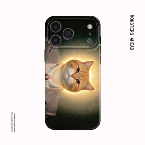 复古油画圣光小橘猫适用苹果18 17 16 13手机壳华为mate80 70 60 50创意Magic8nova15 14 K90 vivox300一加11
