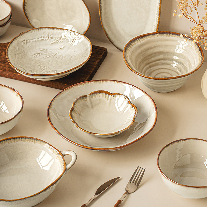 悠瓷 黄卡夫系列餐具复古陶瓷碗家用饭碗汤面碗创意碗碟碗盘组合