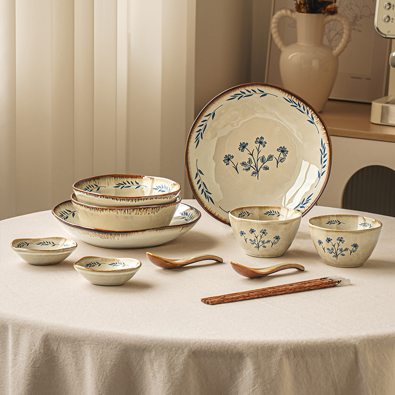 悠瓷小苍兰中古风陶瓷碗碟套装