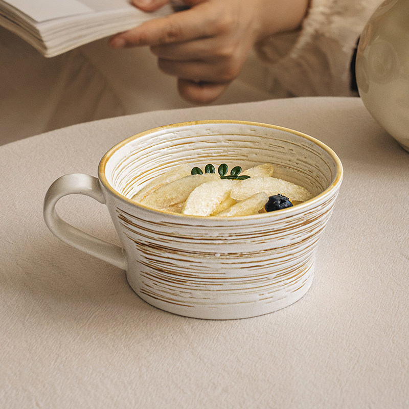 悠瓷 旧时光复古大口径燕麦杯早餐杯美式陶瓷杯家用麦片杯子水杯